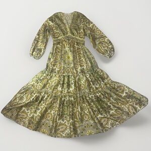 Sandro scarf print maxi dress in ecru and green- EU 34